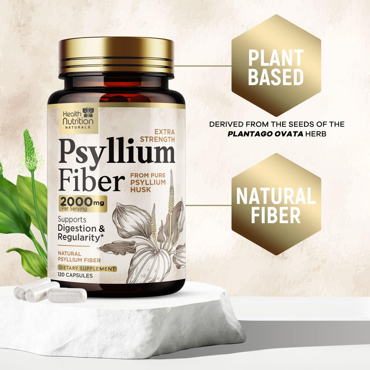 Psyllium Husk Capsules 2000 mg 120 Capsules T14479