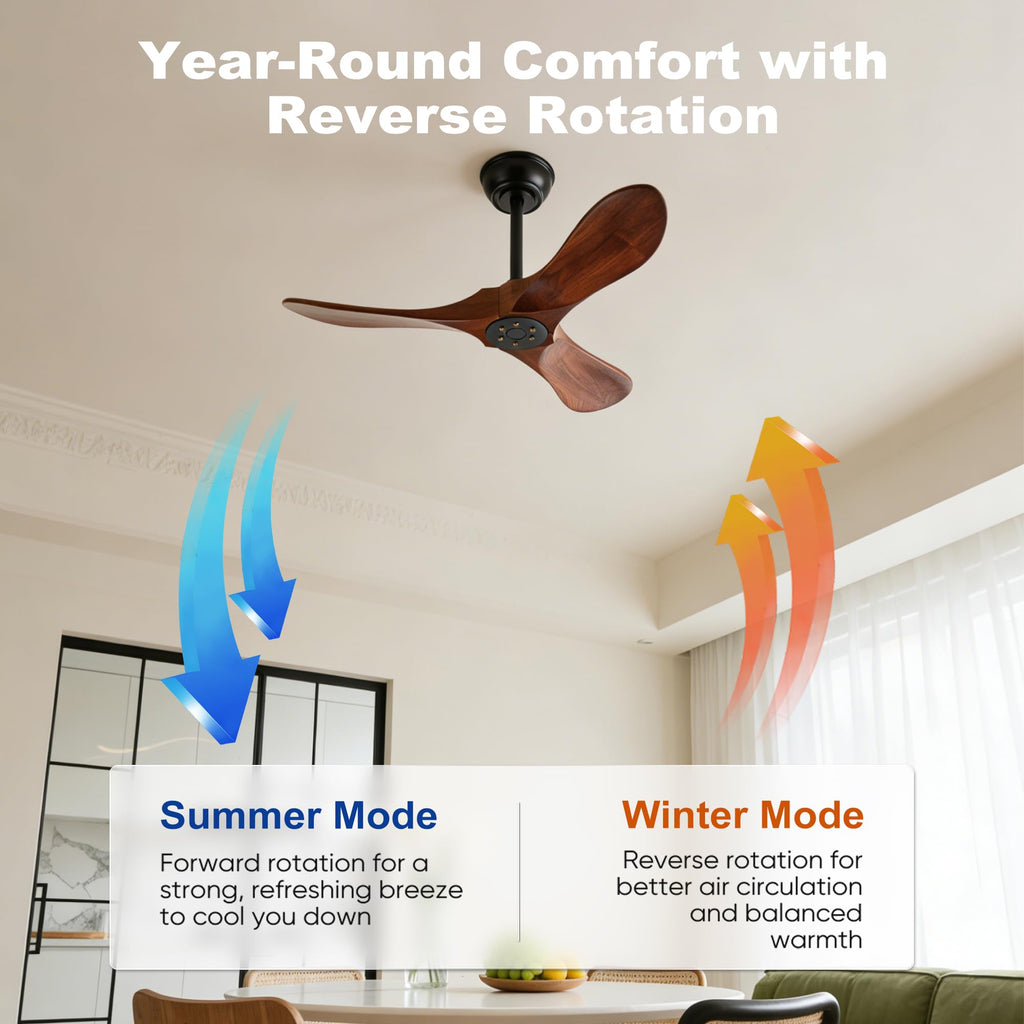 Solid Wood 3 Blade Ceiling Fan with Remote Wall Control P829