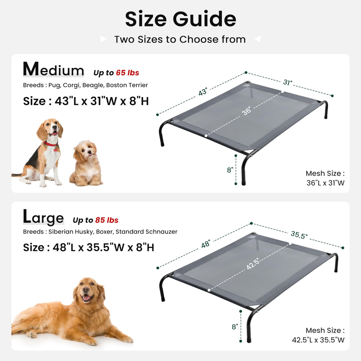 Elevated Cooling Dog Bed with Breathable Mesh, Grey, 48 inches Y988458