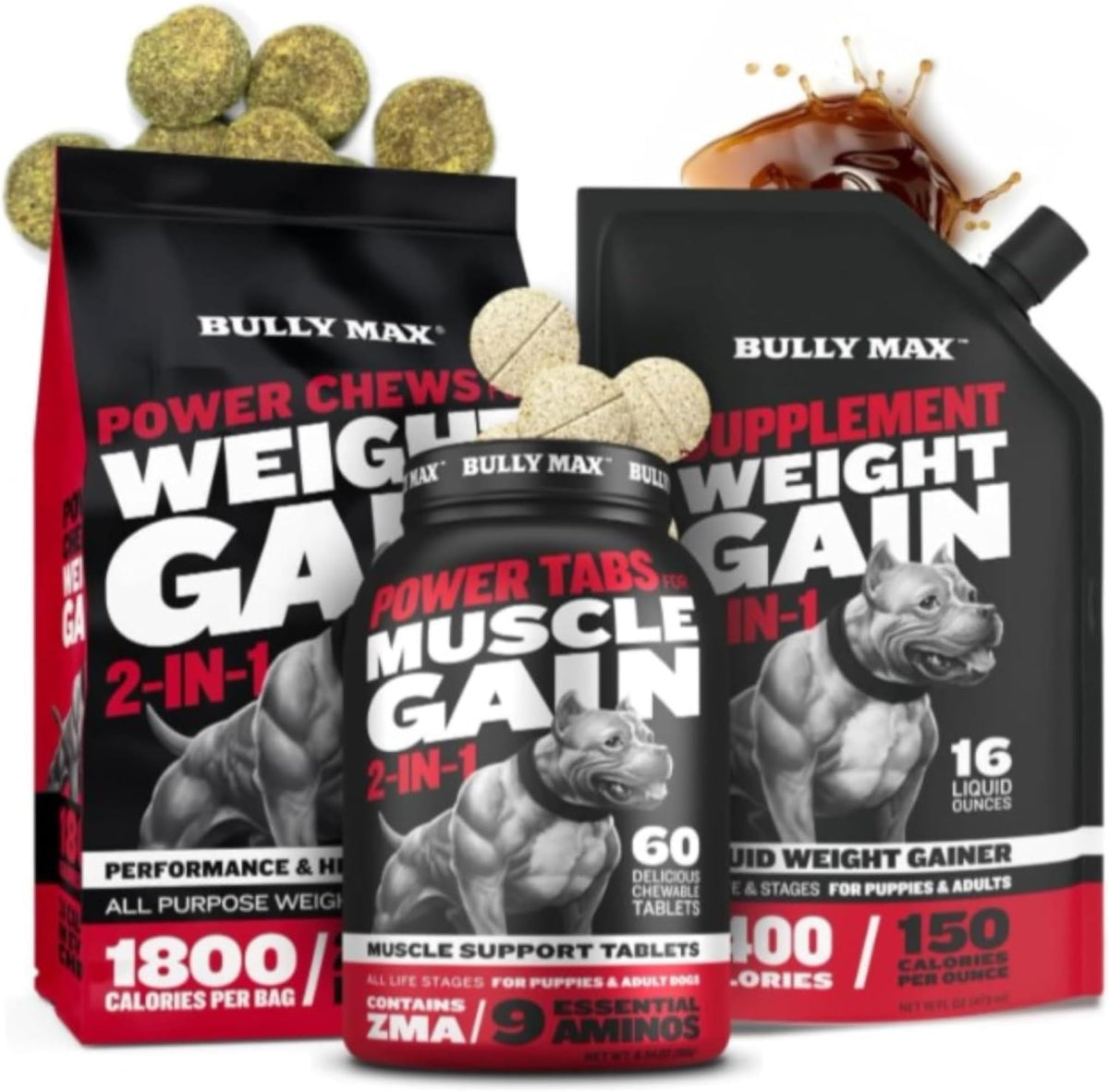 Dog Weight Gainer Soft Chews Liquid Gel Supplement & Muscle Builder Power Tabs Bundle U3271