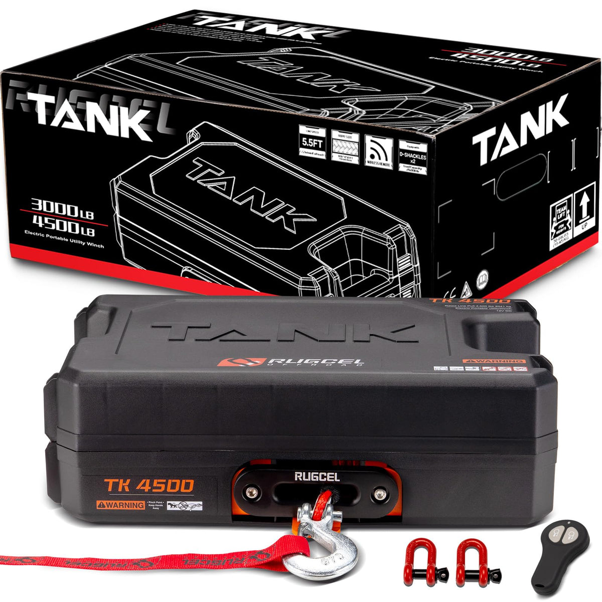 Portable 12V DC Electric Utility Winch 4500lb with Synthetic Rope Q77320