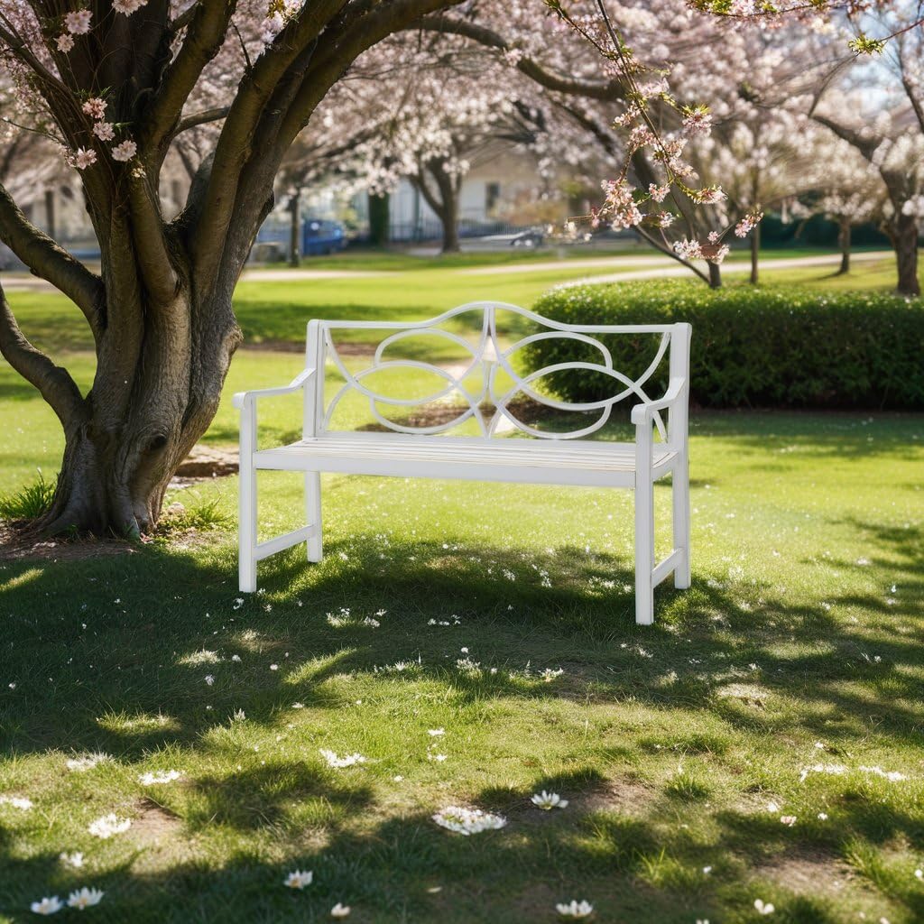 50" Outdoor Metal Park Bench with Backrest and Armrest I649