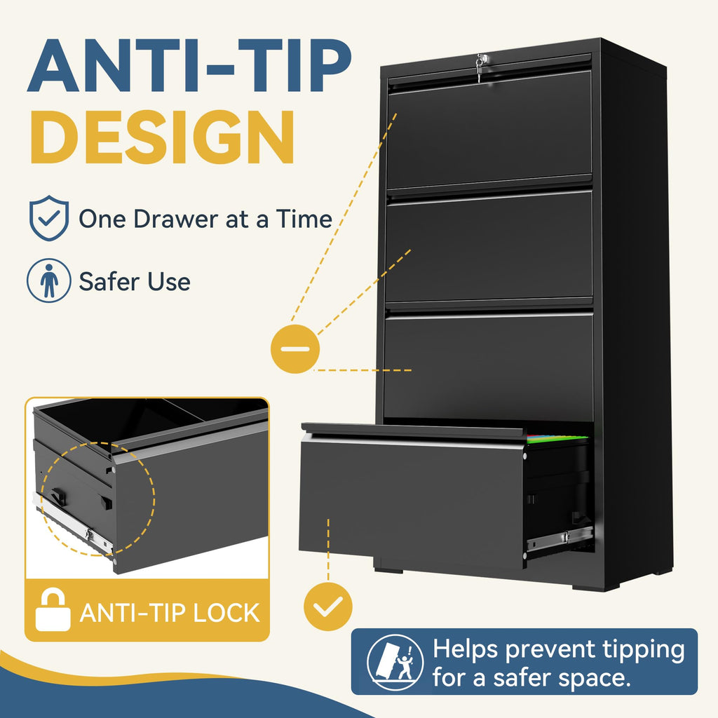 4 Drawer Black Metal File Cabinet with Lock I71432