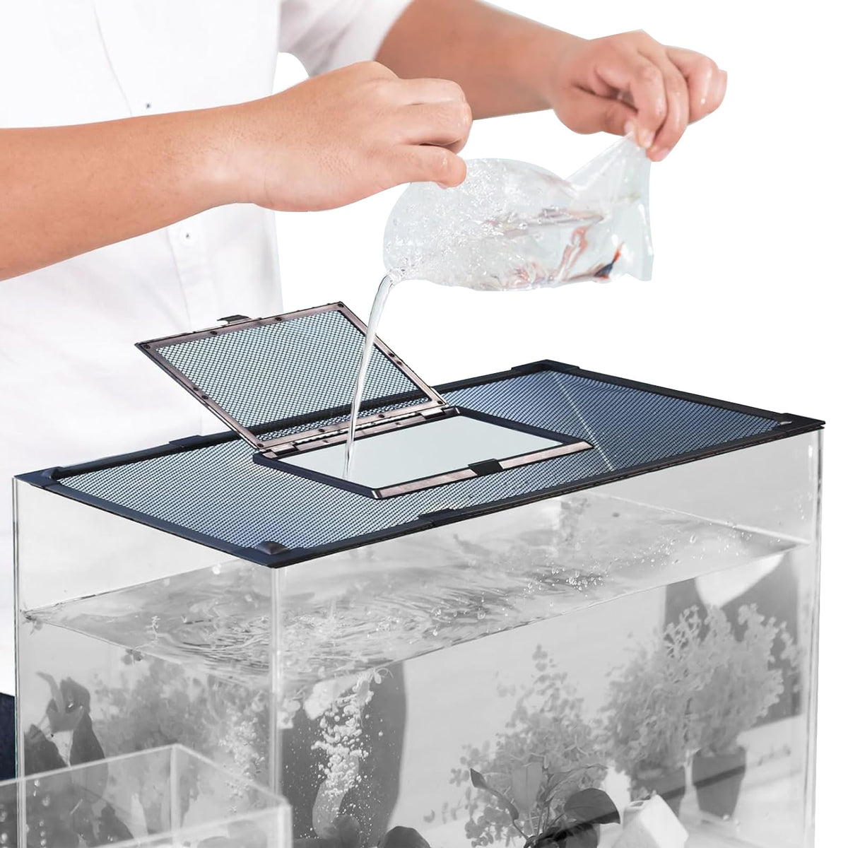 Magnetic Aquarium Net Cover with Feeding Window J969