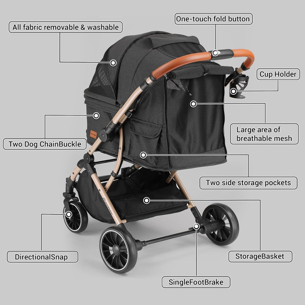 4-Wheel Pet Stroller with Reversible Handle U539204