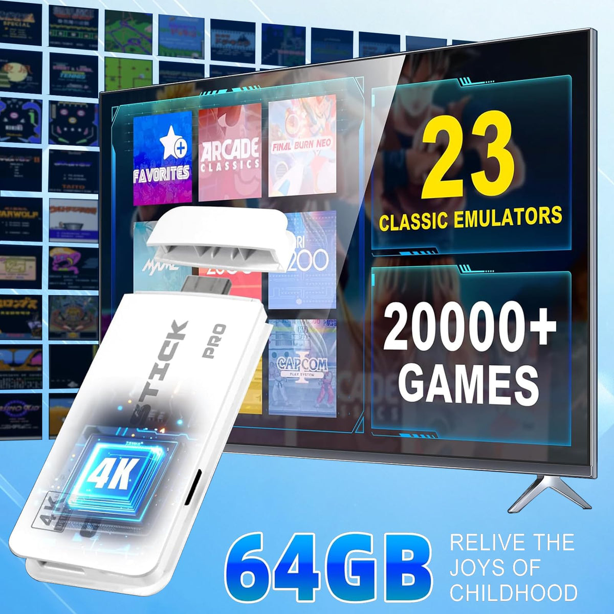 Wireless Retro Gaming Console Game Stick with 4K HDMI Output and 2 Wireless Controllers T939