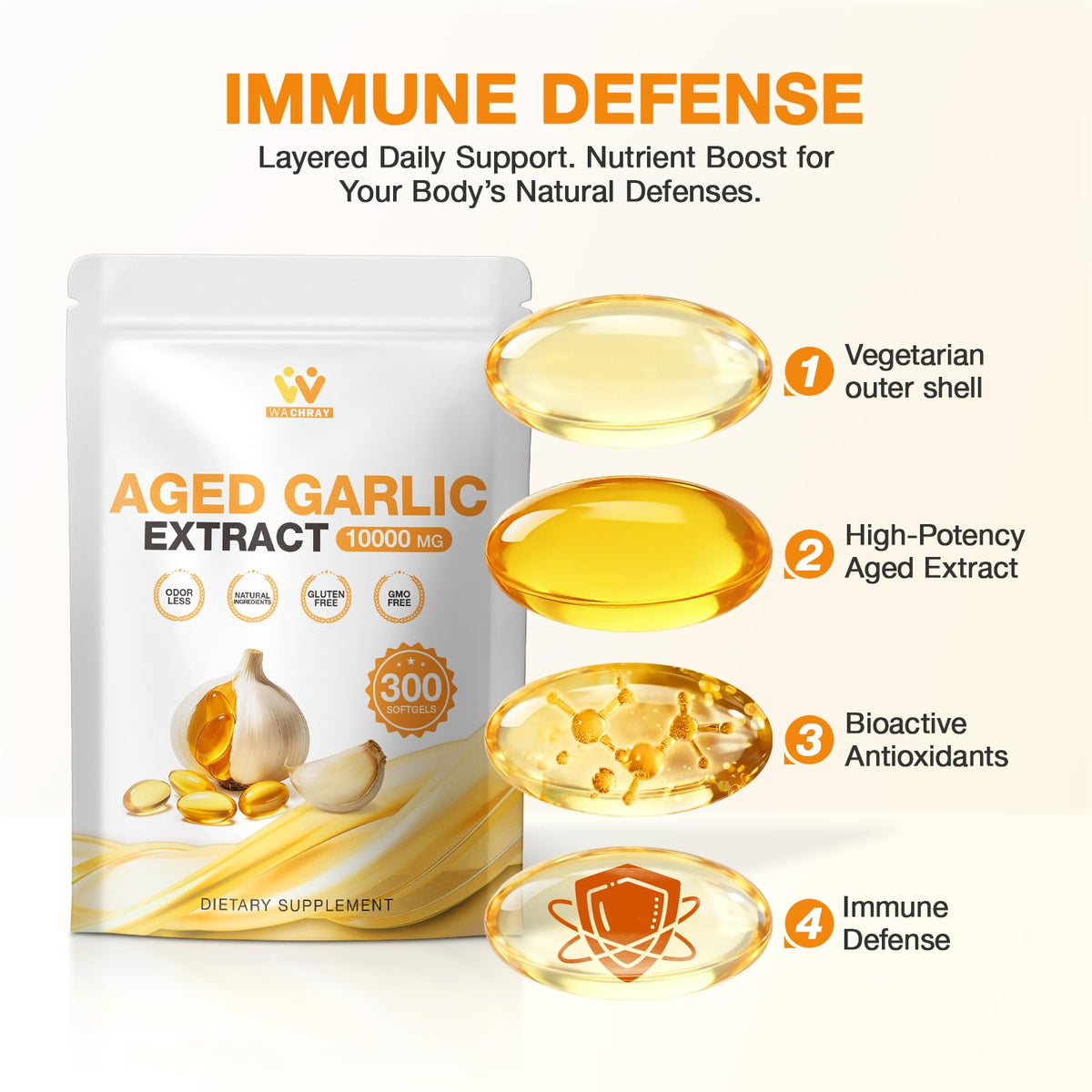 Odorless Garlic Extract Softgels 10000mg 300 Count R5614
