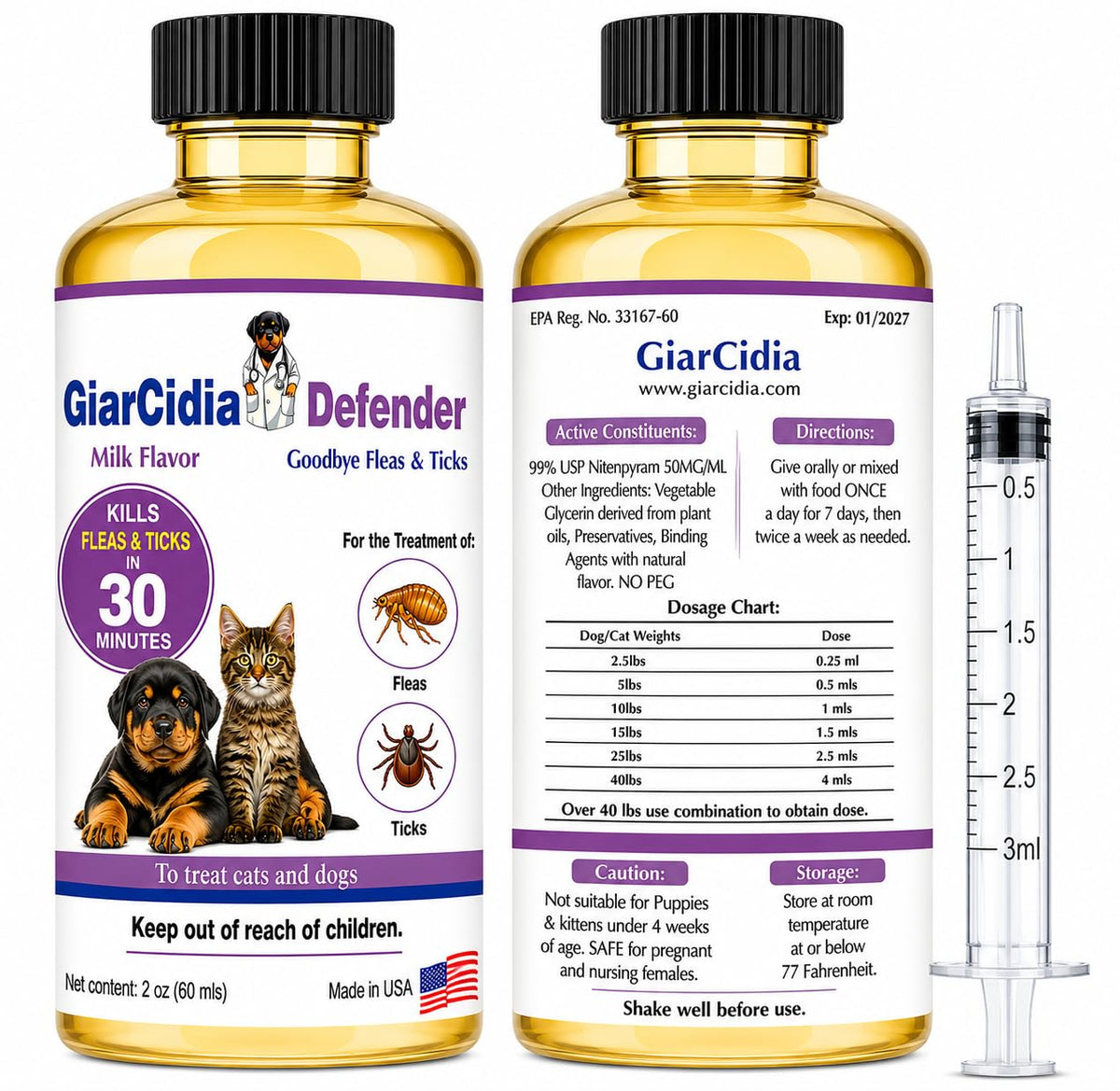 Flea & Tick Support for Cats & Dogs Oral Suspension Milk Flavor 60ml F717886