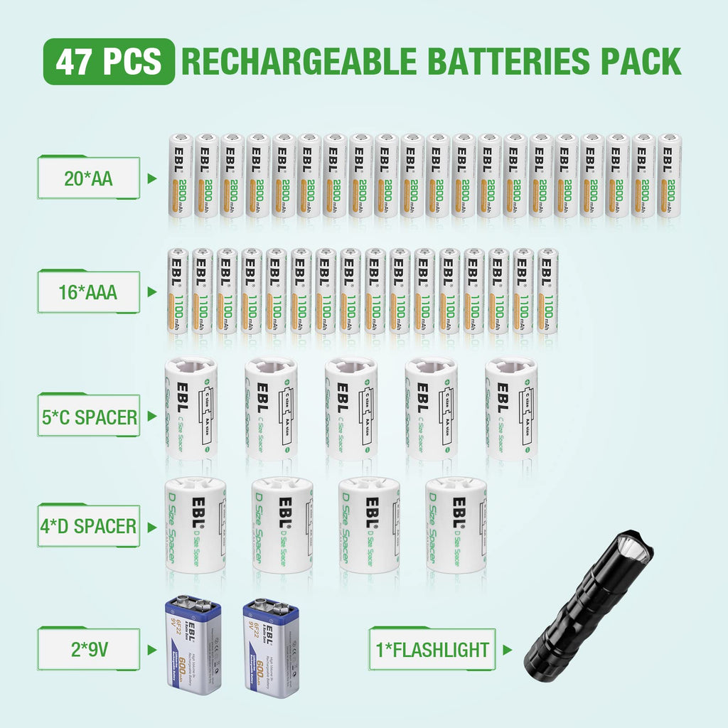 Rechargeable Batteries with Battery Organizer Storage Box V9569