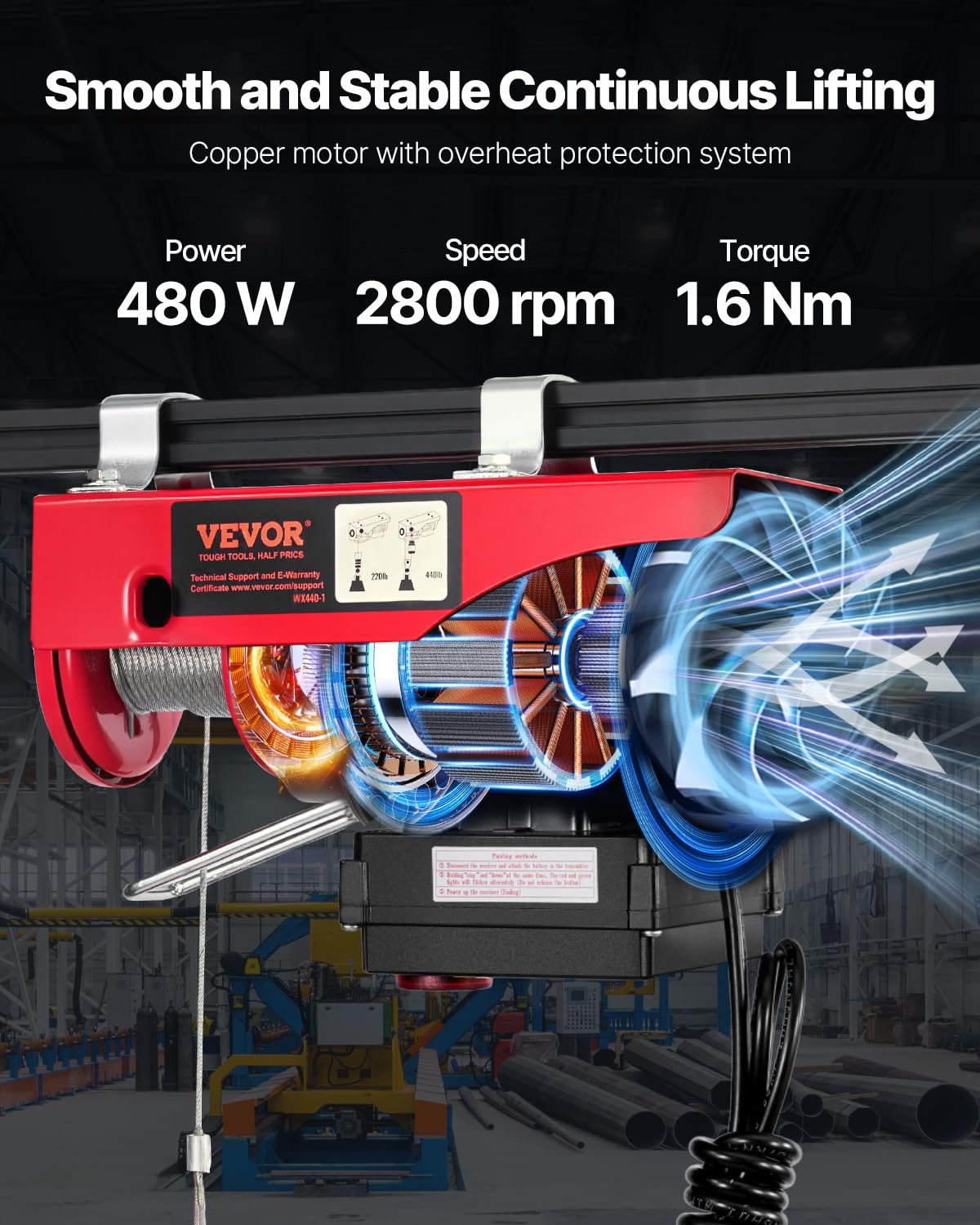 110v 440lbs Electric Hoist with Wireless Remote Control P130