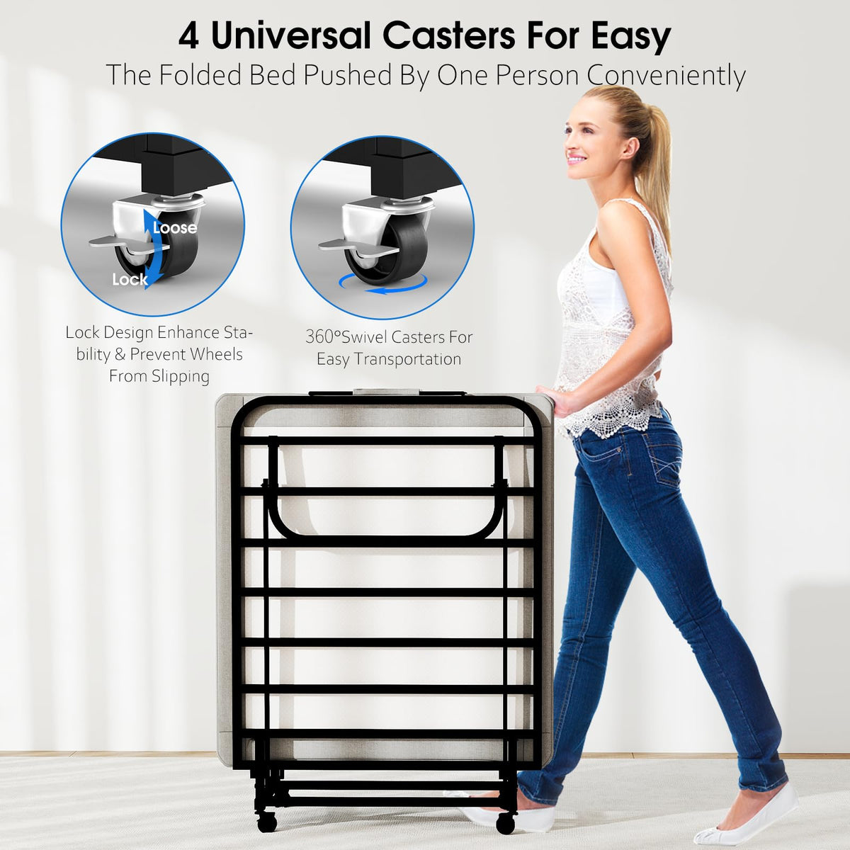 Folding Bed with Mattress, Memory Foam and Metal Frame, 75" x 31" G71444