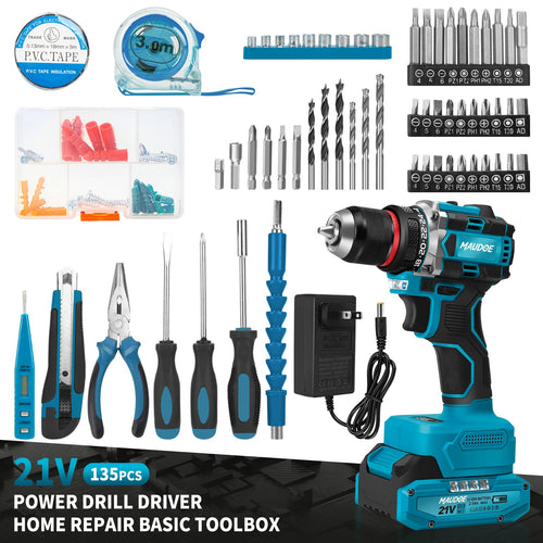 21V Brushless Cordless Drill with 2 Batteries & Charger U8082