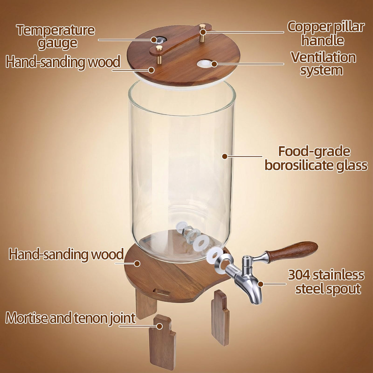 2.1 Gallon Glass Beverage Dispenser with Stand and Stainless Steel Spigot U243044