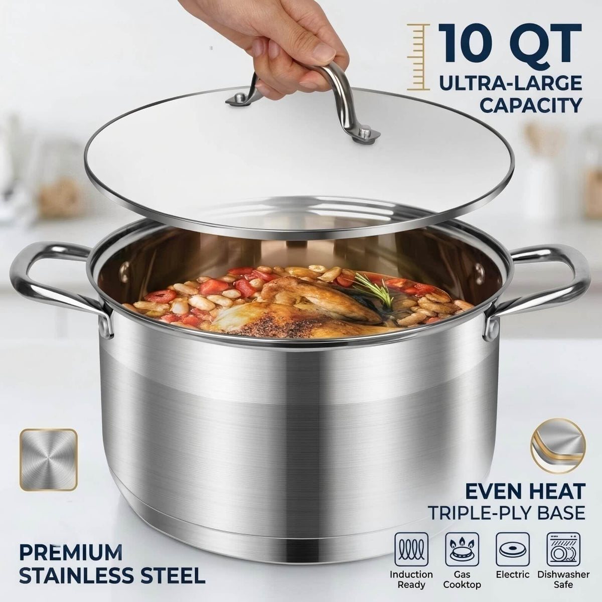 10 Quart Stainless Steel Stock Pot with Lid C8638