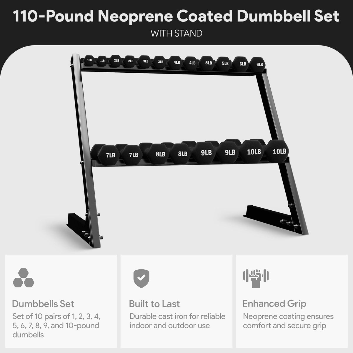 Neoprene Coated Iron Dumbbell Set with Stand I740735