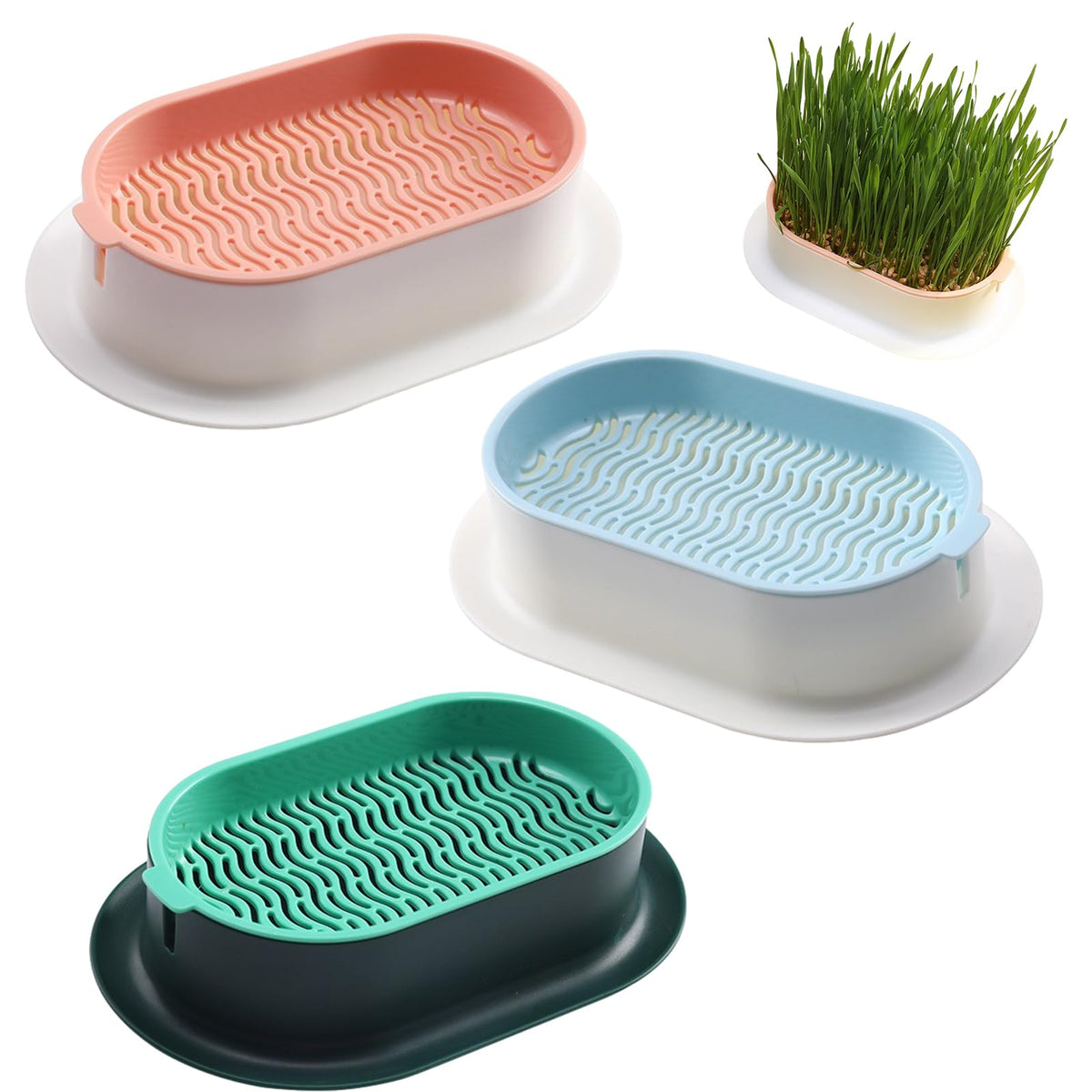 Cat Grass Planter Box, 3 Pcs Plastic Growing Trays B870868