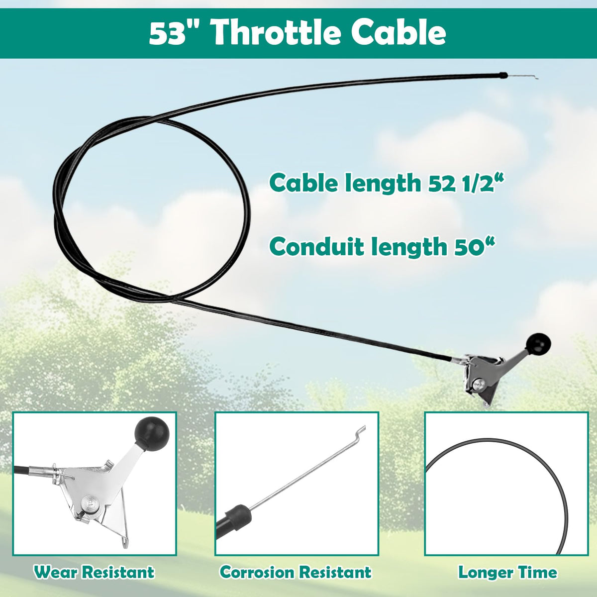 Throttle Control Cable 52-1/2" Cable Length R6680