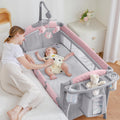 Pink Baby Bassinet Bedside Crib with Mattress S466