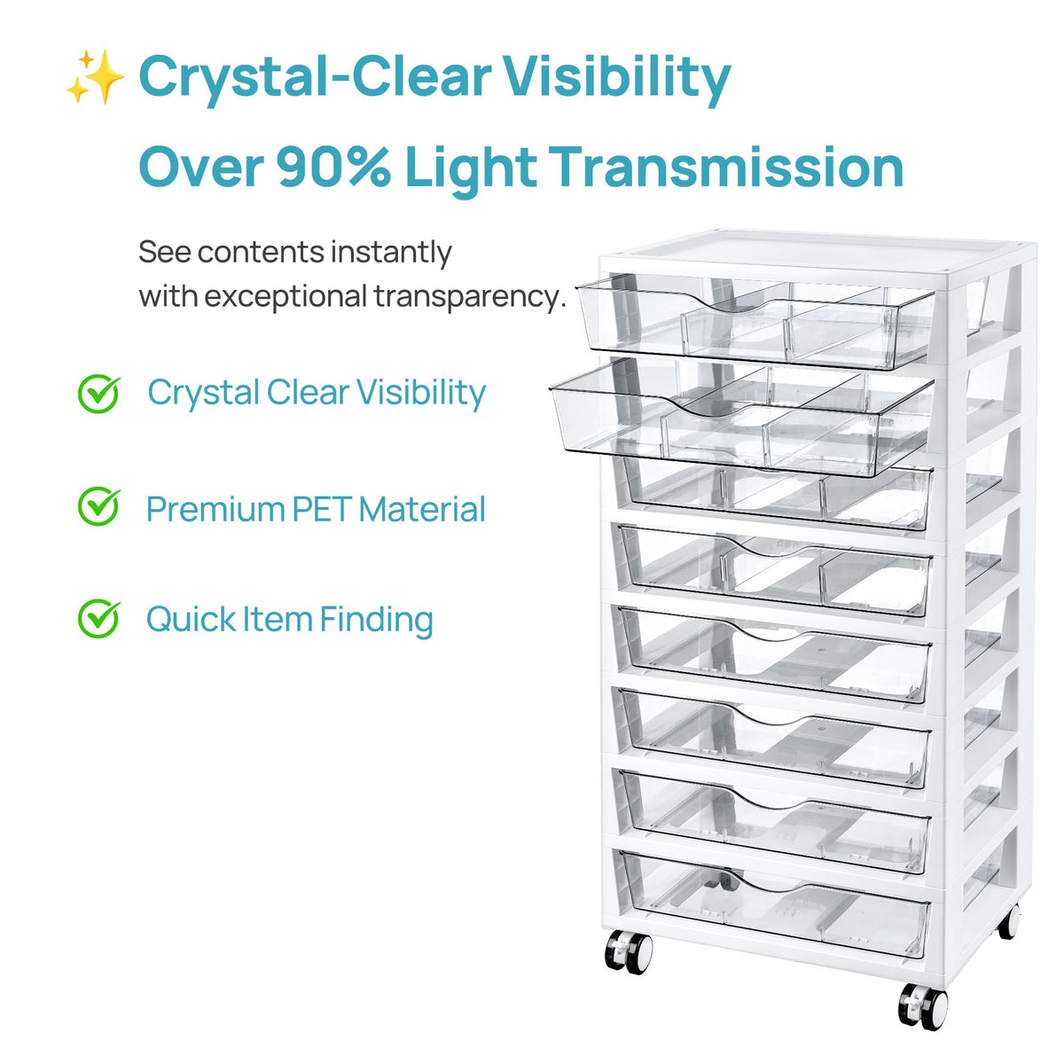 8 Tier Rolling Cart with Drawers E578