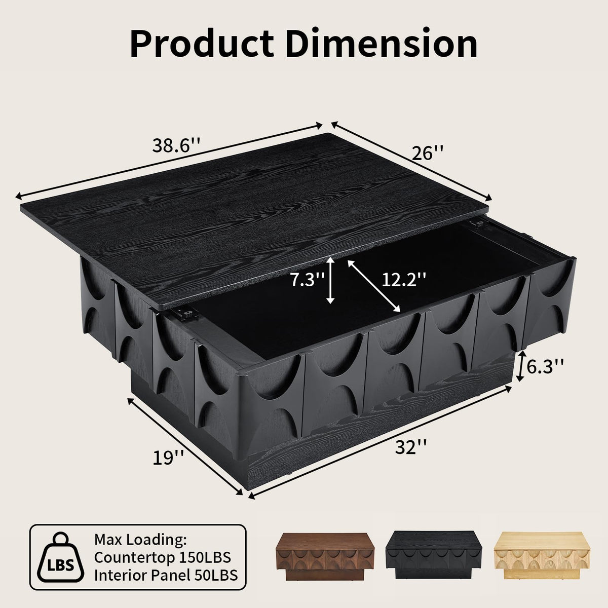 Black Coffee Table with Hidden Storage Q238