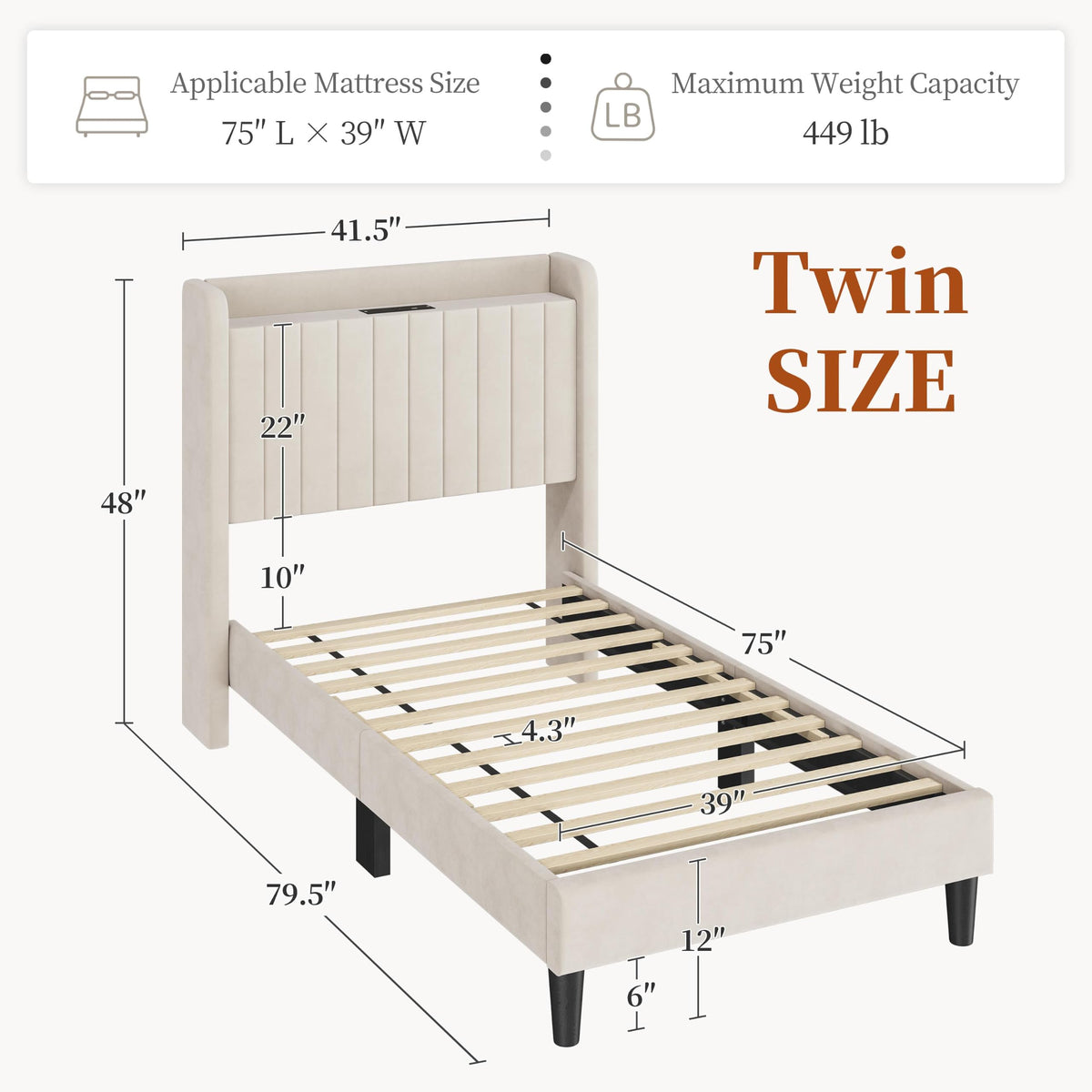 Twin Bed Frame with Storage Headboard W624110