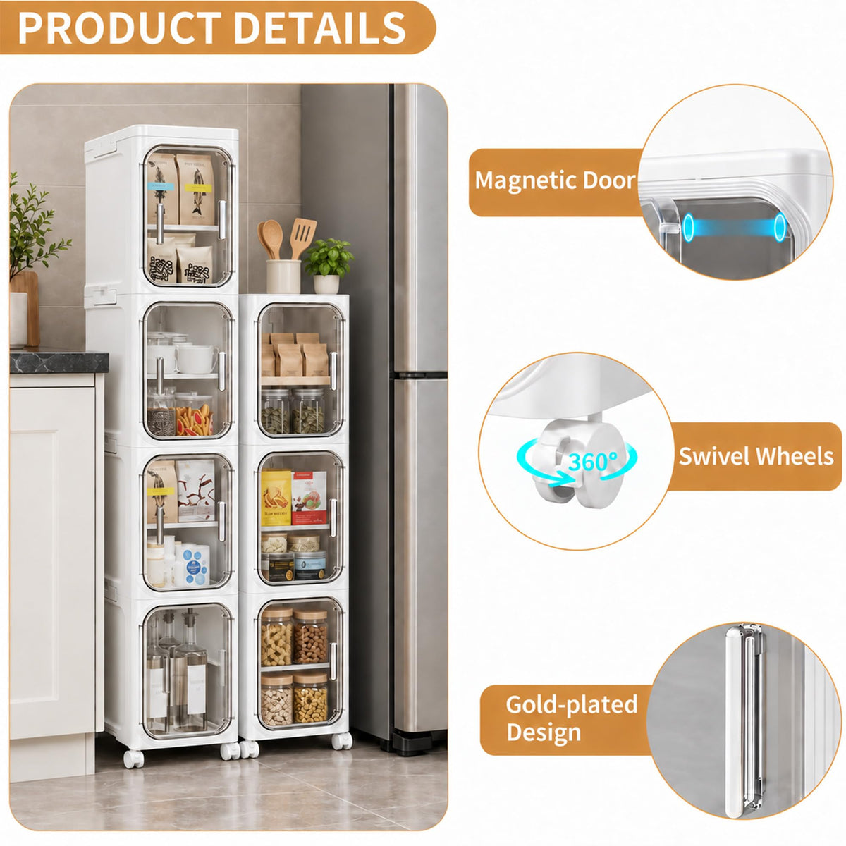 Narrow Slim 2-Tier White Bathroom Storage Cabinet with Wheels H75347