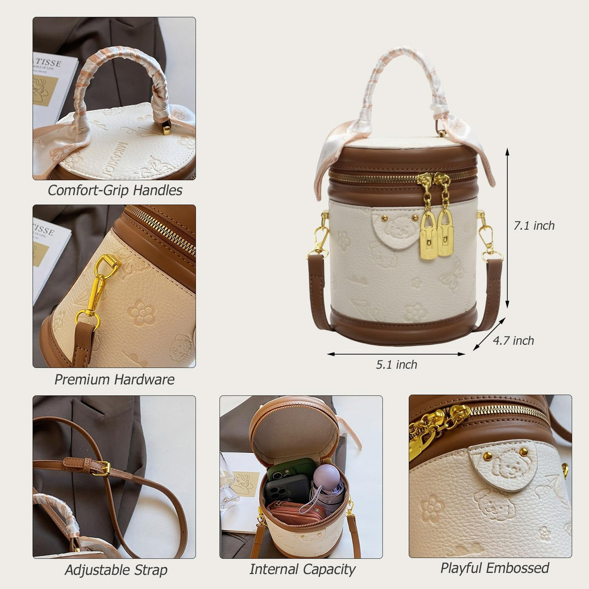 Crossbody Cylinder Bag Vegan Leather Q507209