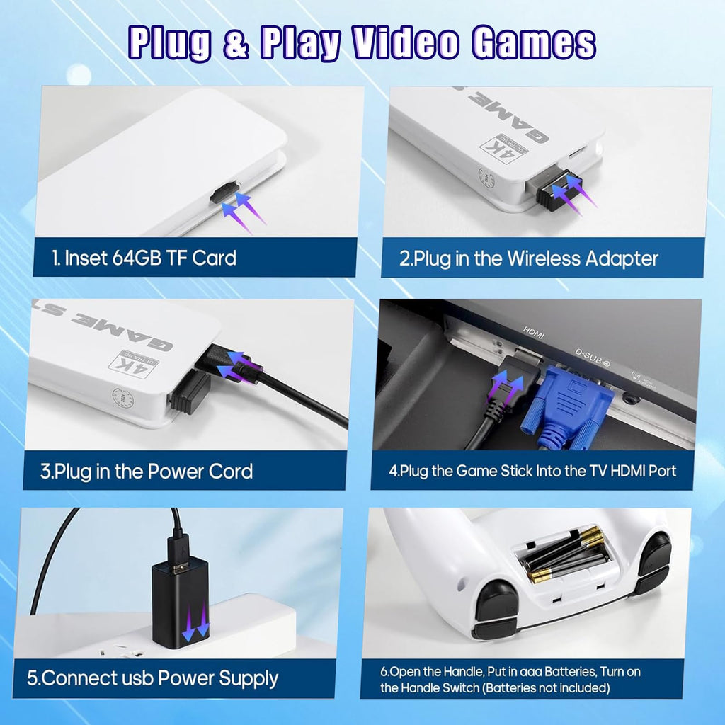 Wireless Retro Gaming Console Game Stick with 4K HDMI Output and 2 Wireless Controllers T939