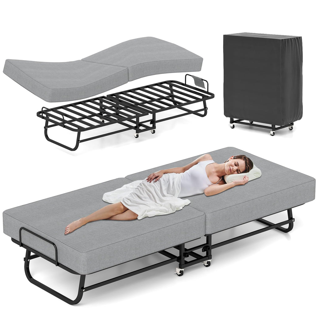 Folding Bed with Mattress, Memory Foam and Metal Frame, 75" x 31" G71444