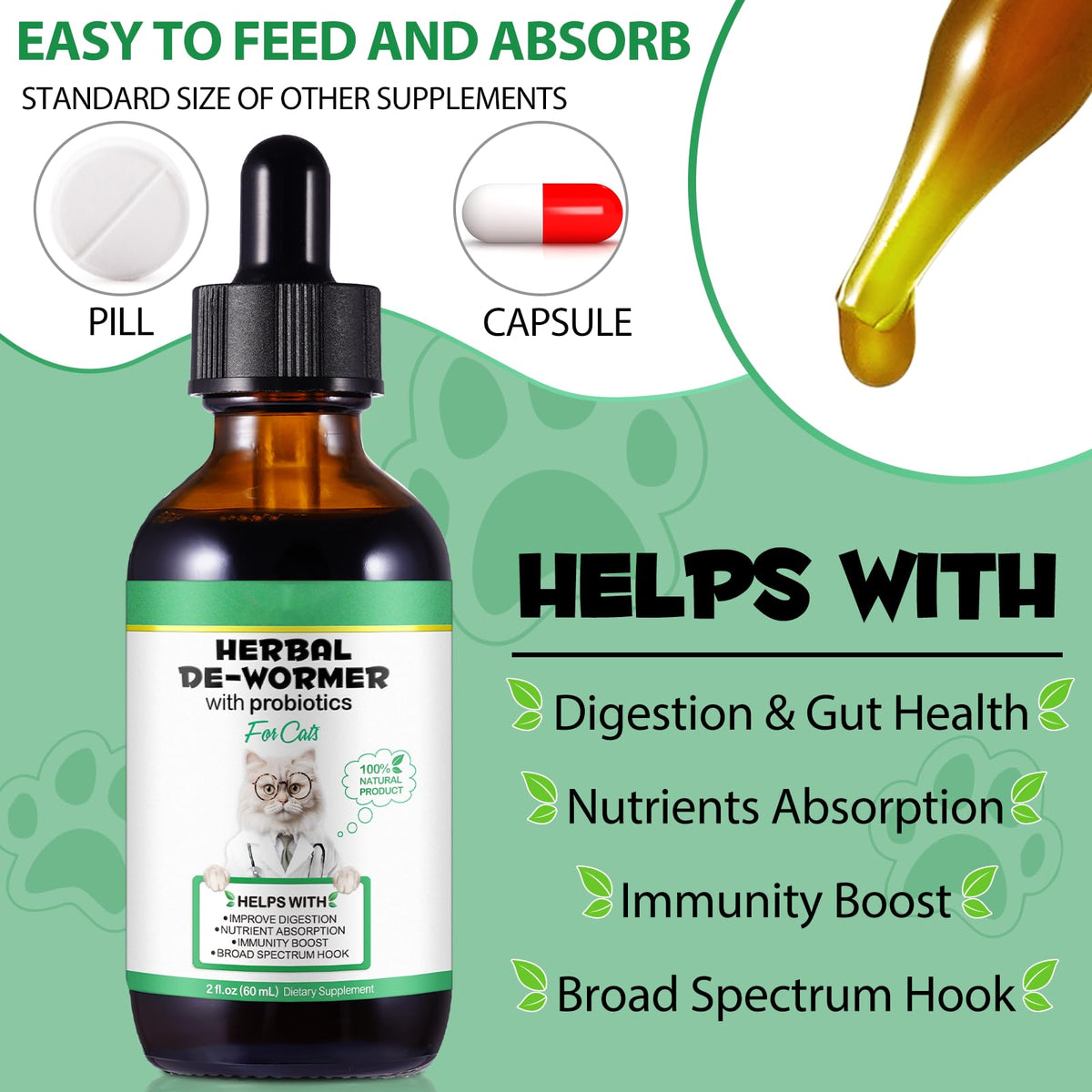 Natural Probiotic Digestive Support Supplement Drops for Cats F8263