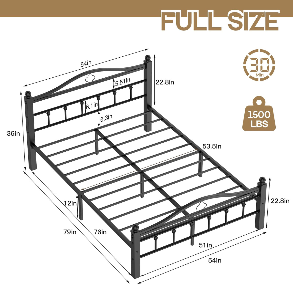 Full Size Bed Frame with Headboard O3569