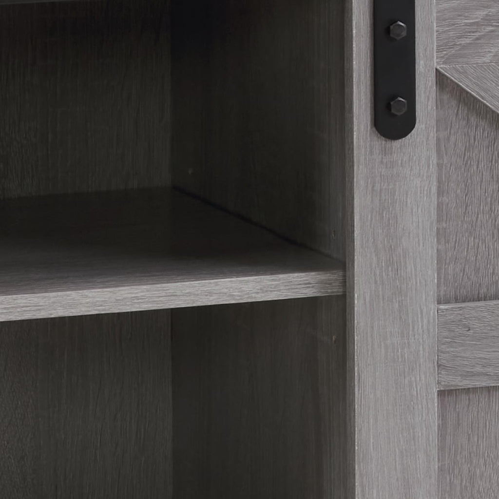 65" Grey Farmhouse TV Stand with Sliding Doors D717