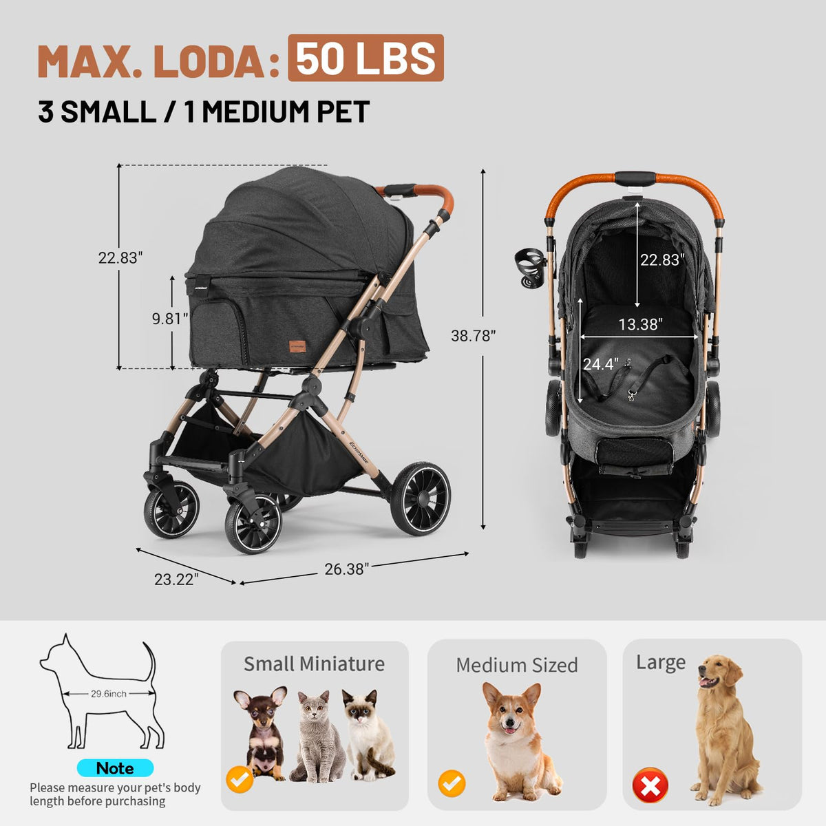 4-Wheel Pet Stroller with Reversible Handle U539204