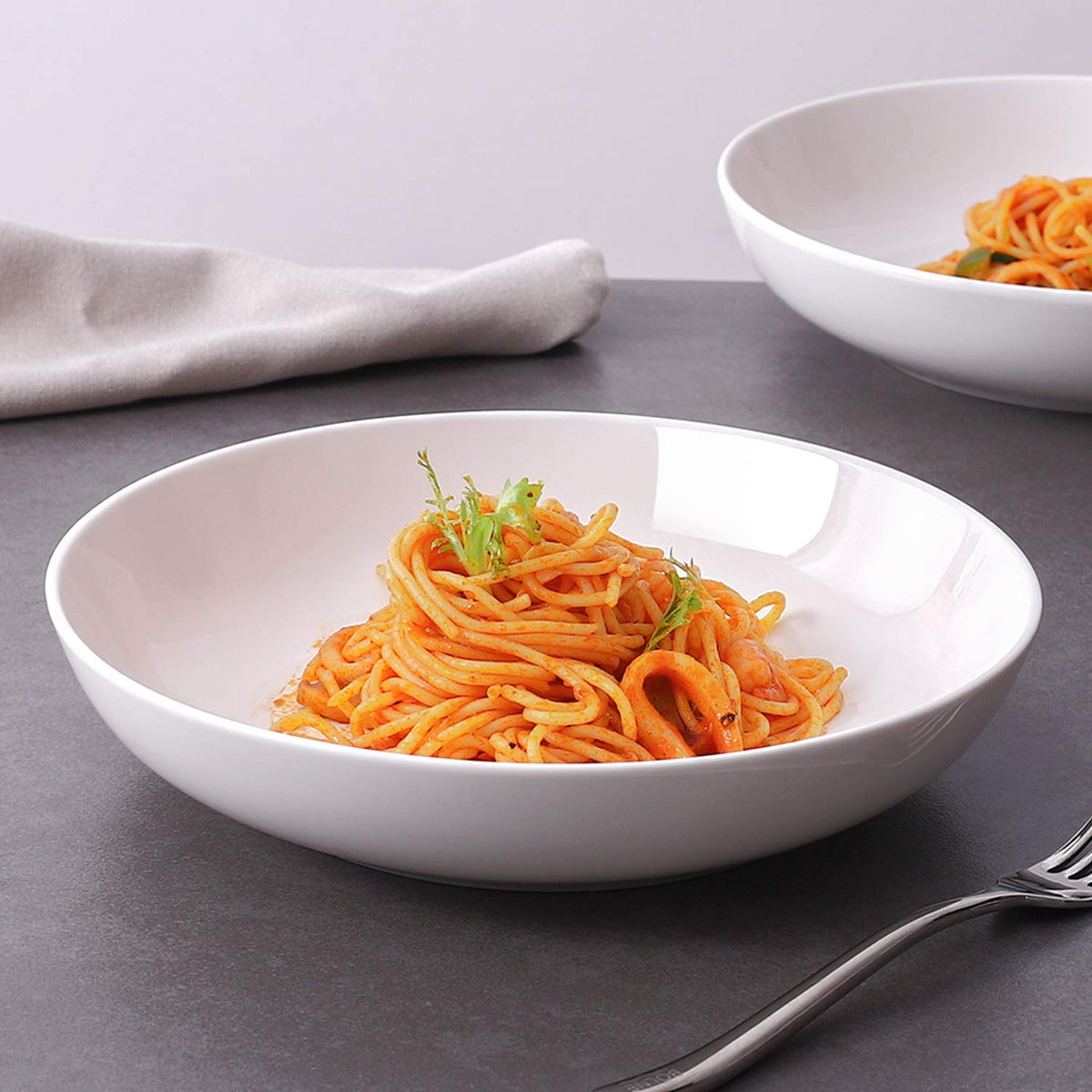 9.75" White Ceramic Pasta Bowls Set of 4 S660125