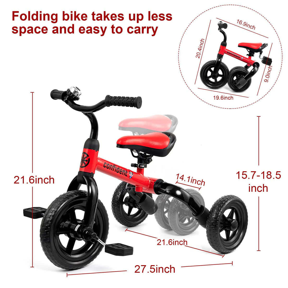 Tricycle for Toddlers 2-5 Years, 3 in 1 Folding Bike F4422