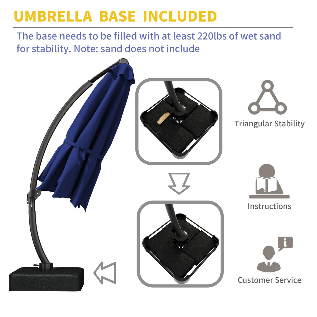 11ft Navy Blue Aluminum Cantilever Patio Umbrella with Base A74340