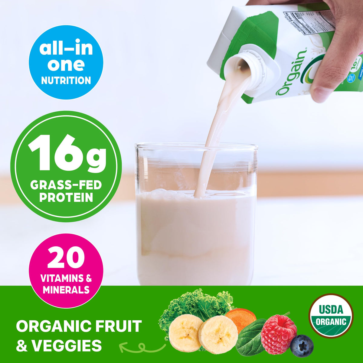 Organic Grass Fed 16g Protein Shake, Vanilla, 11oz, 12pk E5993