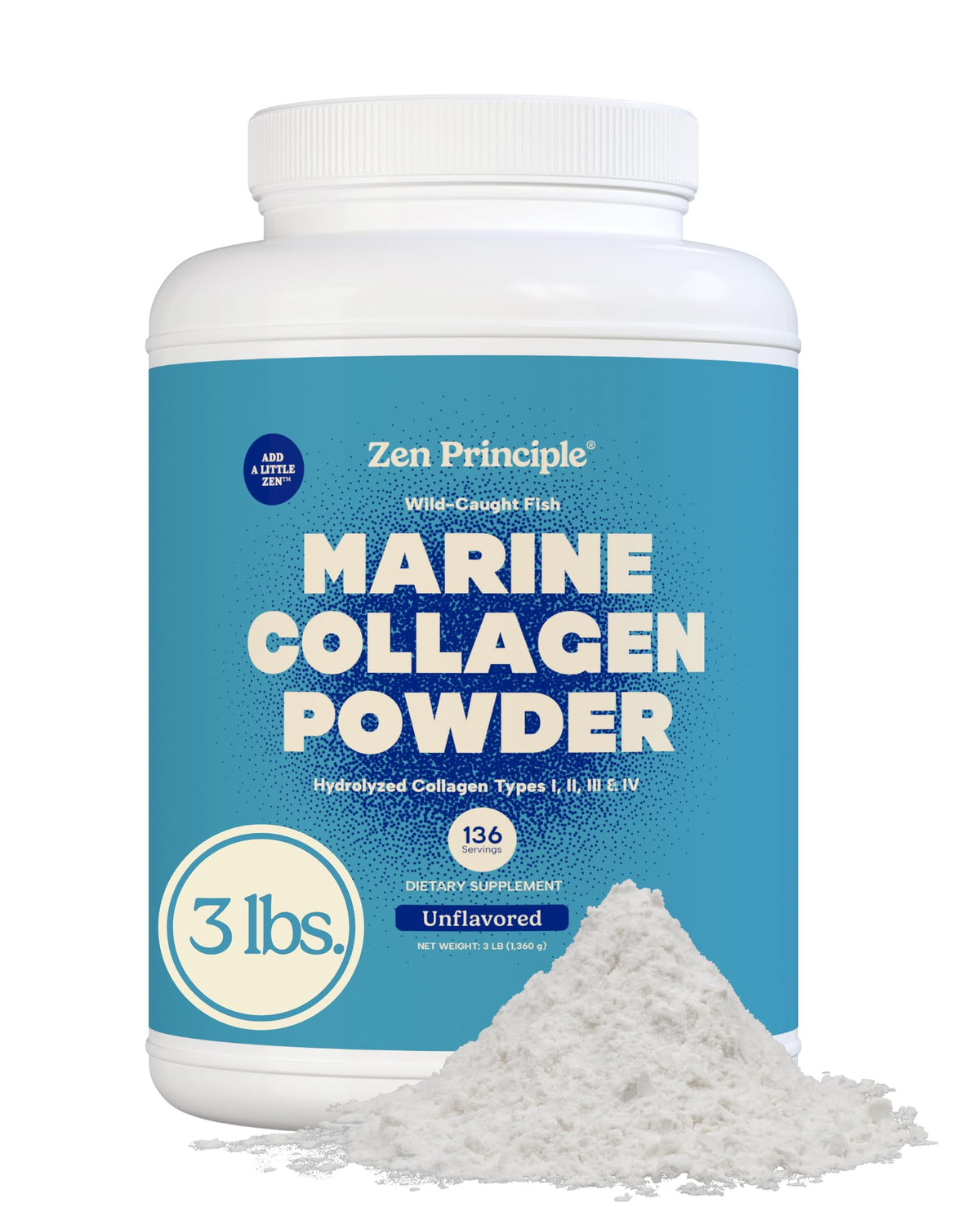 Marine Collagen Peptides Powder 3 lb. Wild-Caught Fish, Non-GMO. Hydrolyzed Types I, II, III & IV Protein. D643