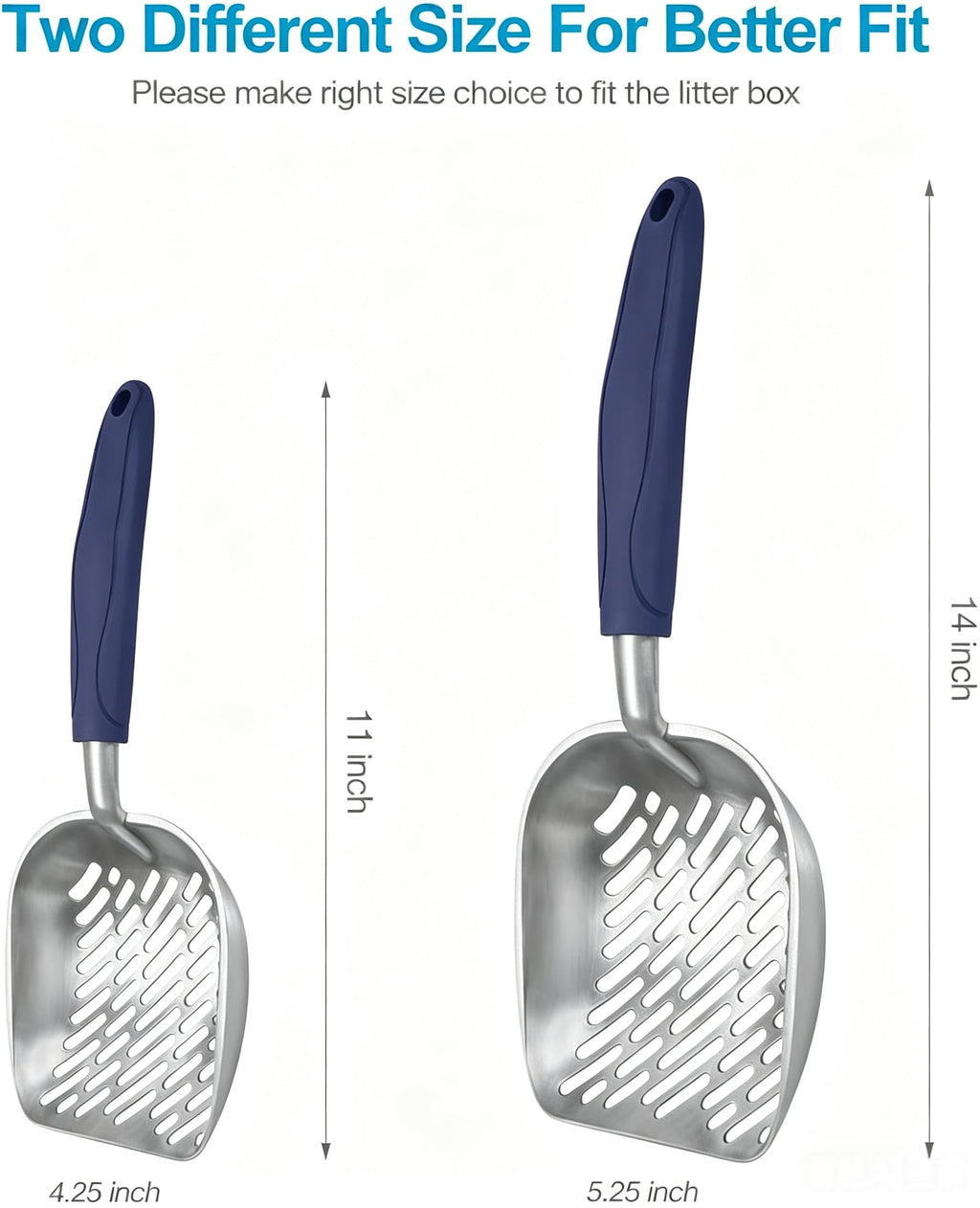 Aluminum Alloy Cat Litter Scoop with Long Handle, Medium Size, Blue Handle V83992