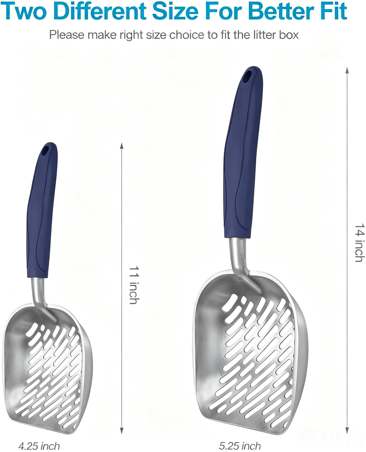 Aluminum Alloy Cat Litter Scoop with Long Handle, Medium Size, Blue Handle V83992
