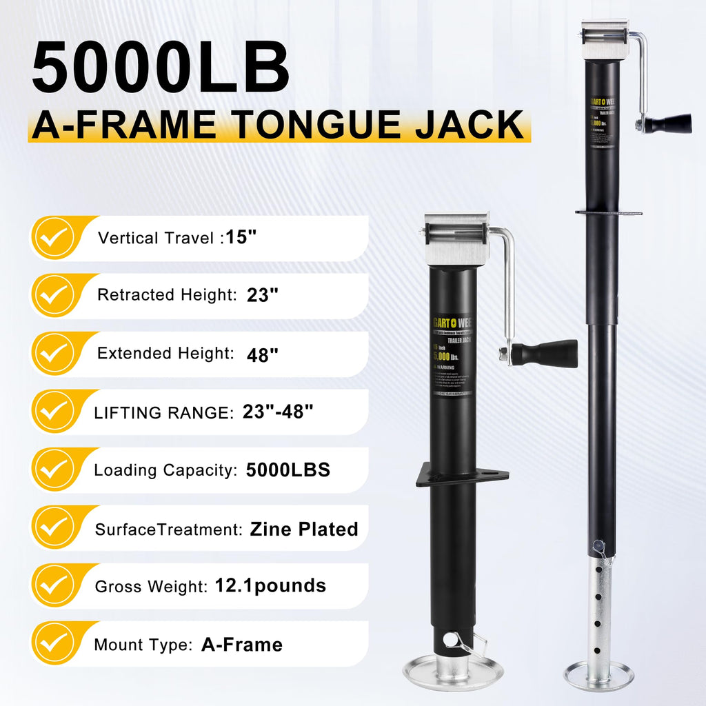 5000 lbs A-Frame Trailer Jack, 15" Vertical Travel with Adjustable Drop Leg M92743