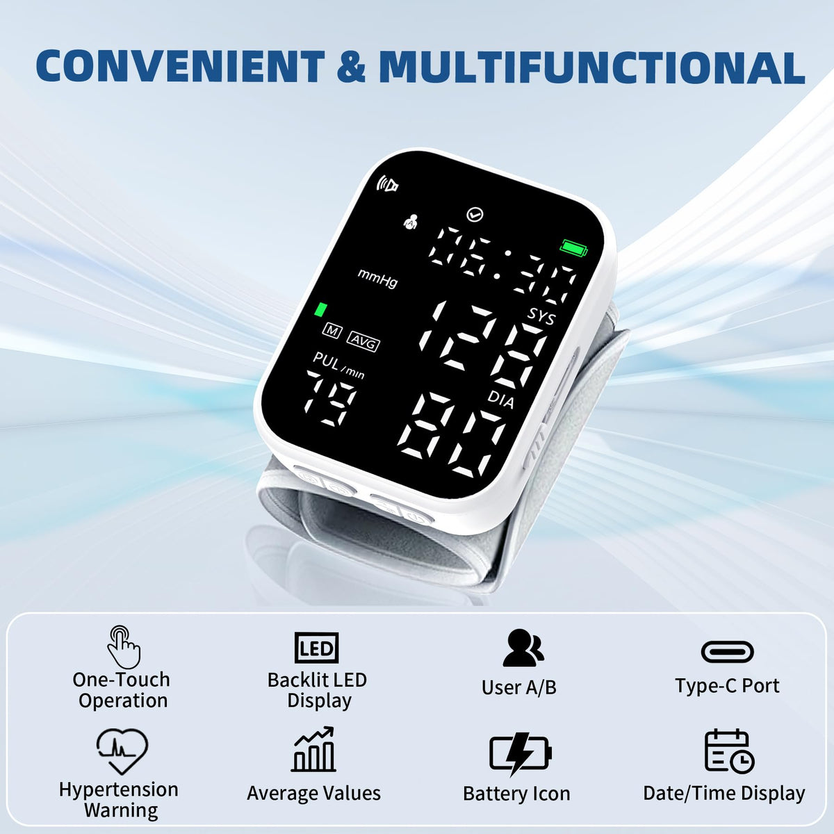 Black Digital Rechargeable Wrist Blood Pressure Monitor F50001