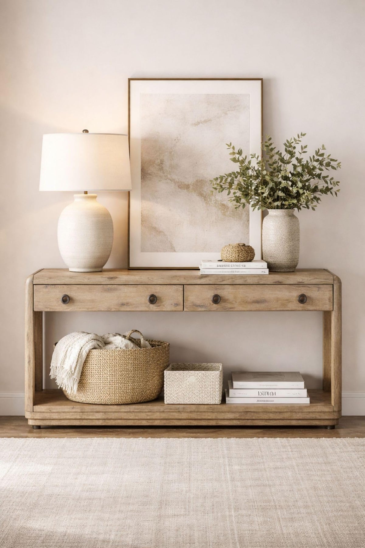 Oak Console Table with Drawers and Storage Y812890