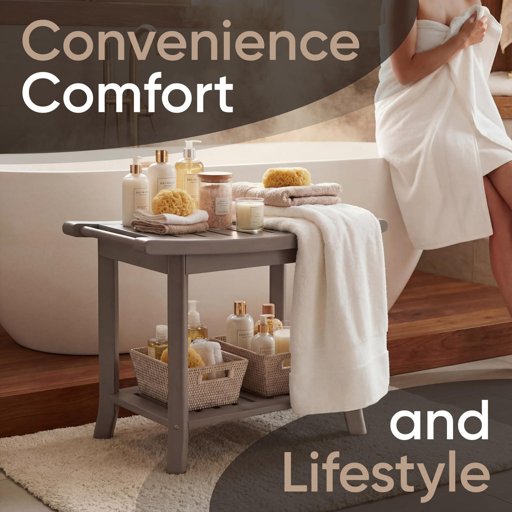 Teak Shower Bench with Storage Shelf Y754