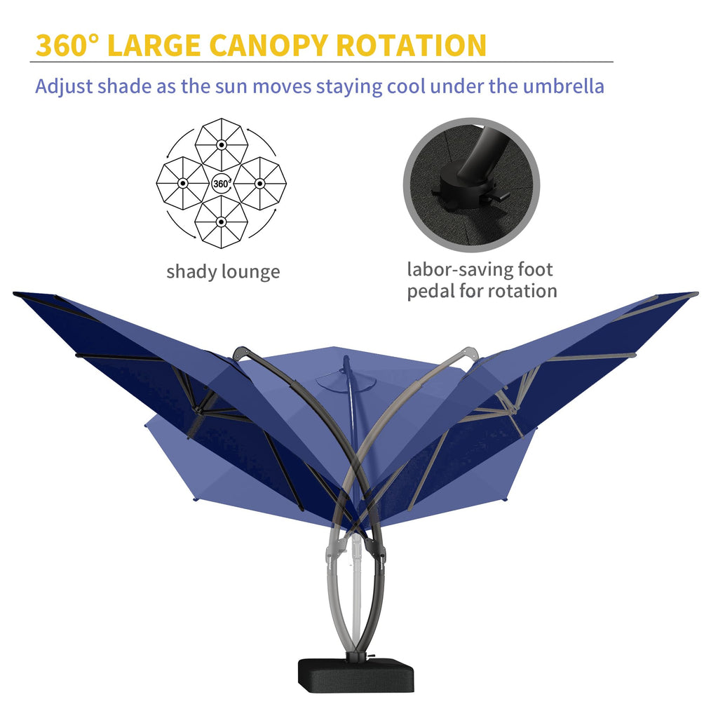 11ft Navy Blue Aluminum Cantilever Patio Umbrella with Base A74340