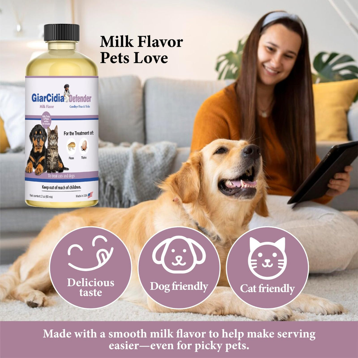 Flea & Tick Support for Cats & Dogs Oral Suspension Milk Flavor 60ml F717886