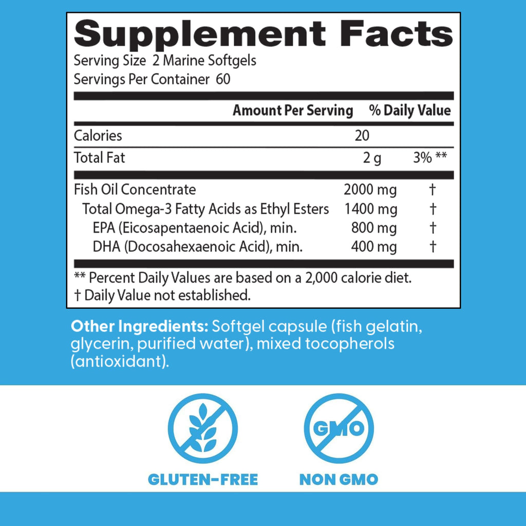 Omega 3 Fish Oil Supplement, Gluten Free, 120 Marine Softgels W53906