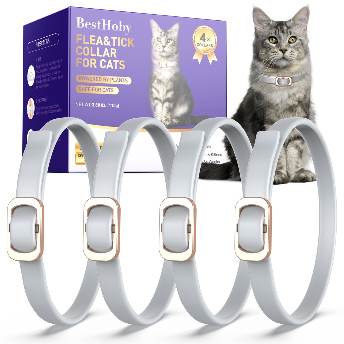 Flea and Tick Collar for Cats 4 Pack Gray W17040