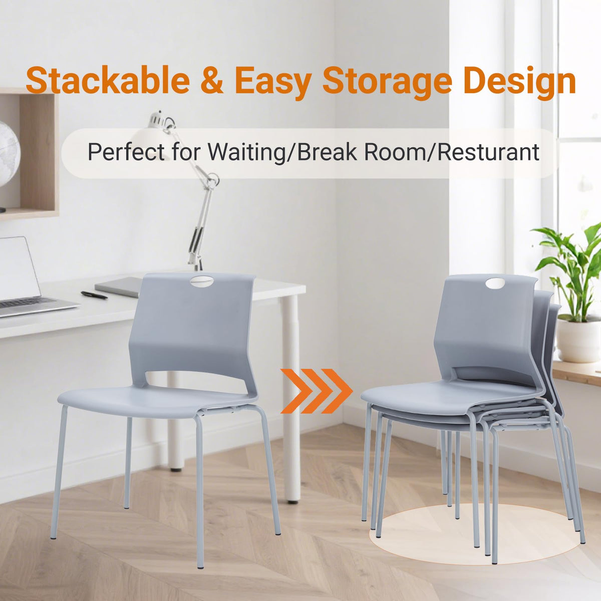 Grey Stack Chairs Set of 4 with Metal Legs F1705