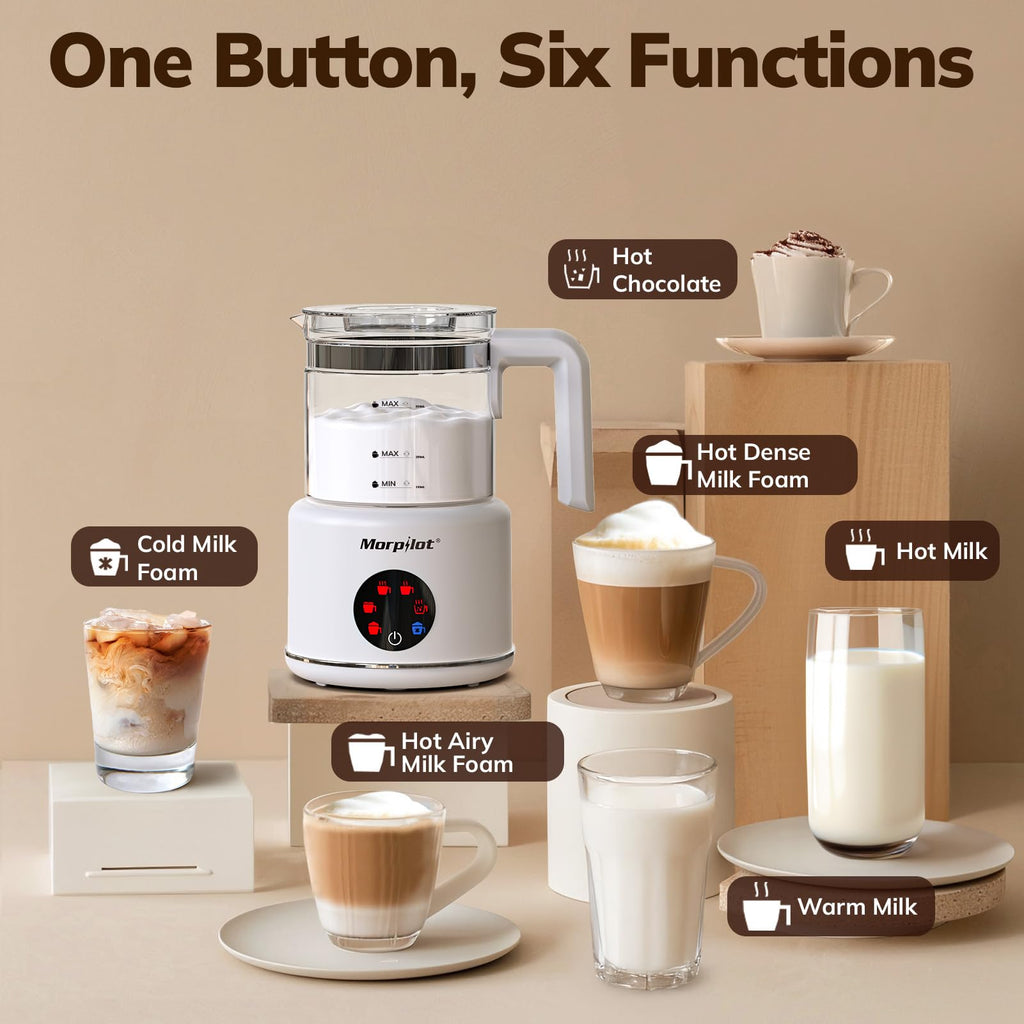Electric Milk Frother and Steamer 16.9oz White Glass E2247